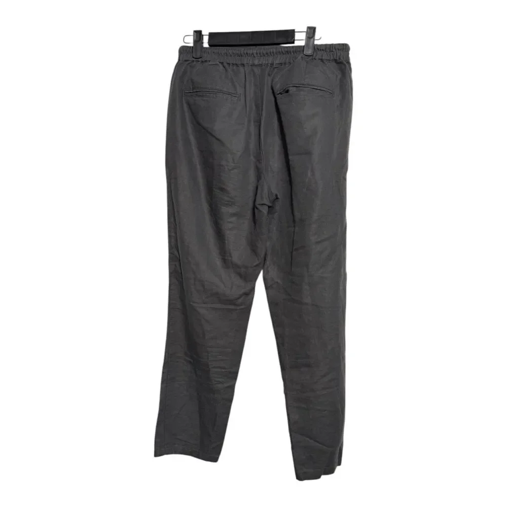 Quince Cotton Linen Twill Straight Leg Pants Crop Pull On Drawstring Grey Medium